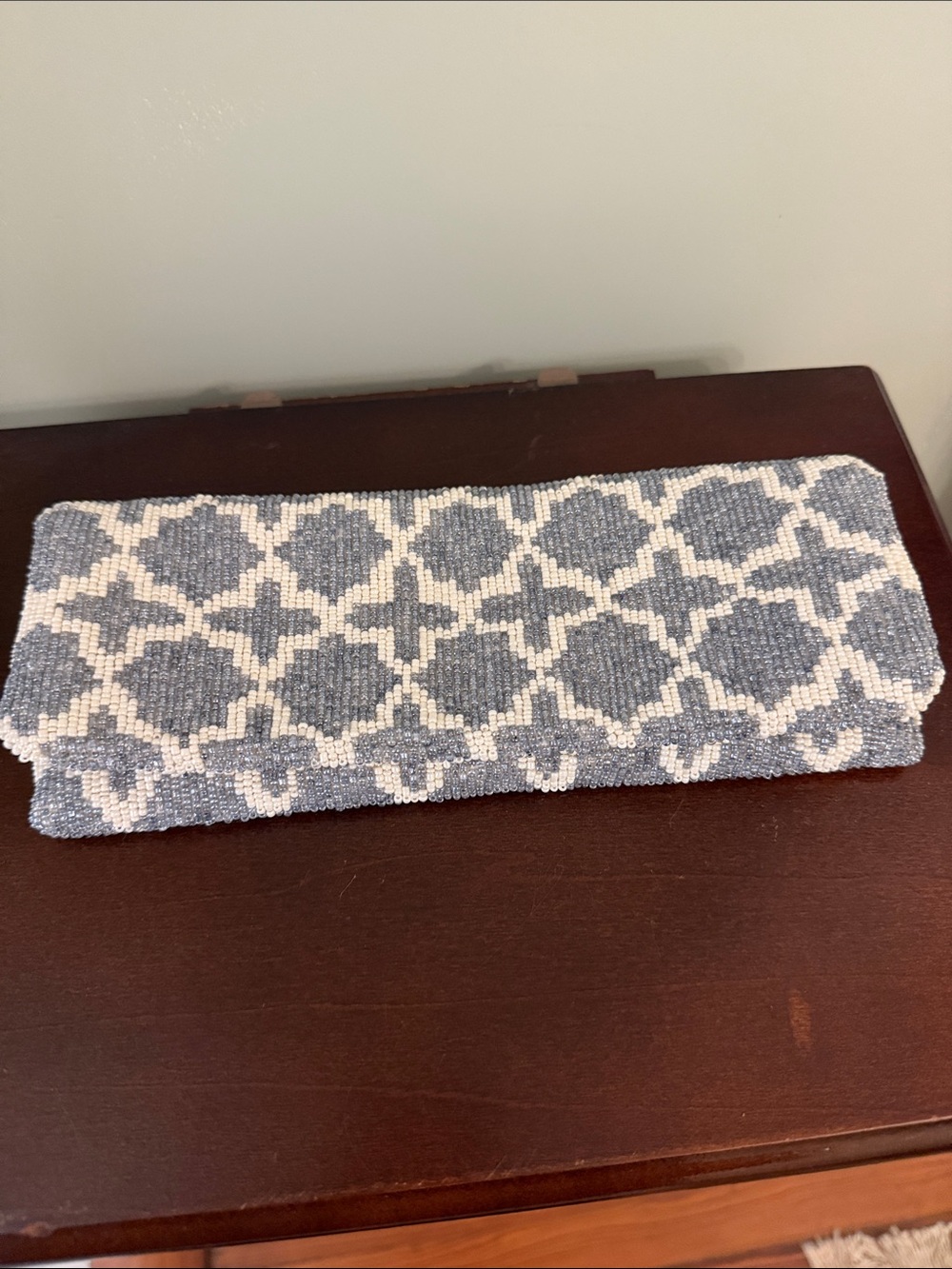 Blue and White Beaded Clutch Wristlet
